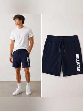 Hollister‎ Navy Logo Fleece Shorts Women's XS Drawstring Lounge Athleisure
